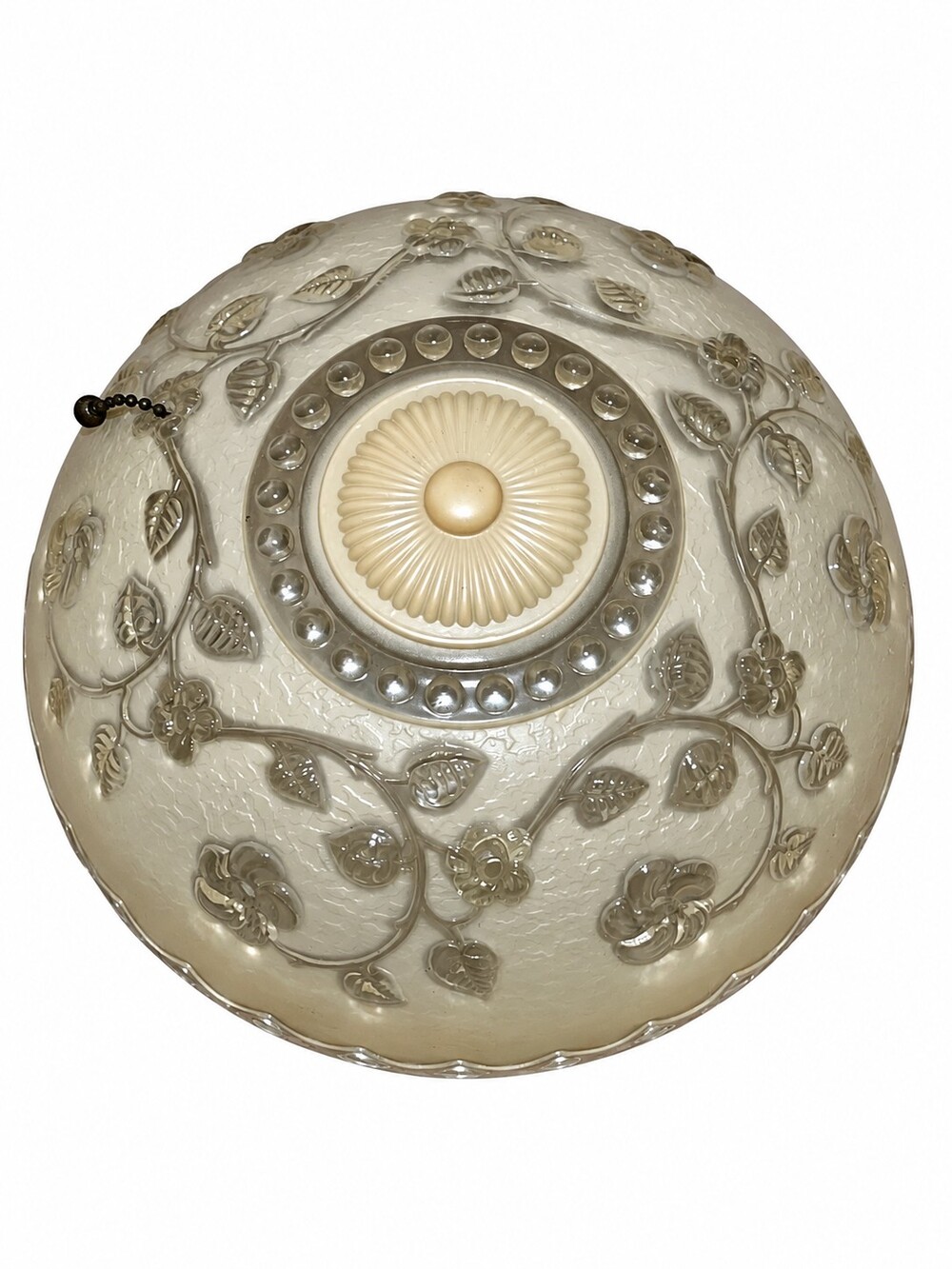 Vintage Floral Art Deco Pressed Glass Flush Mount Ceiling Light